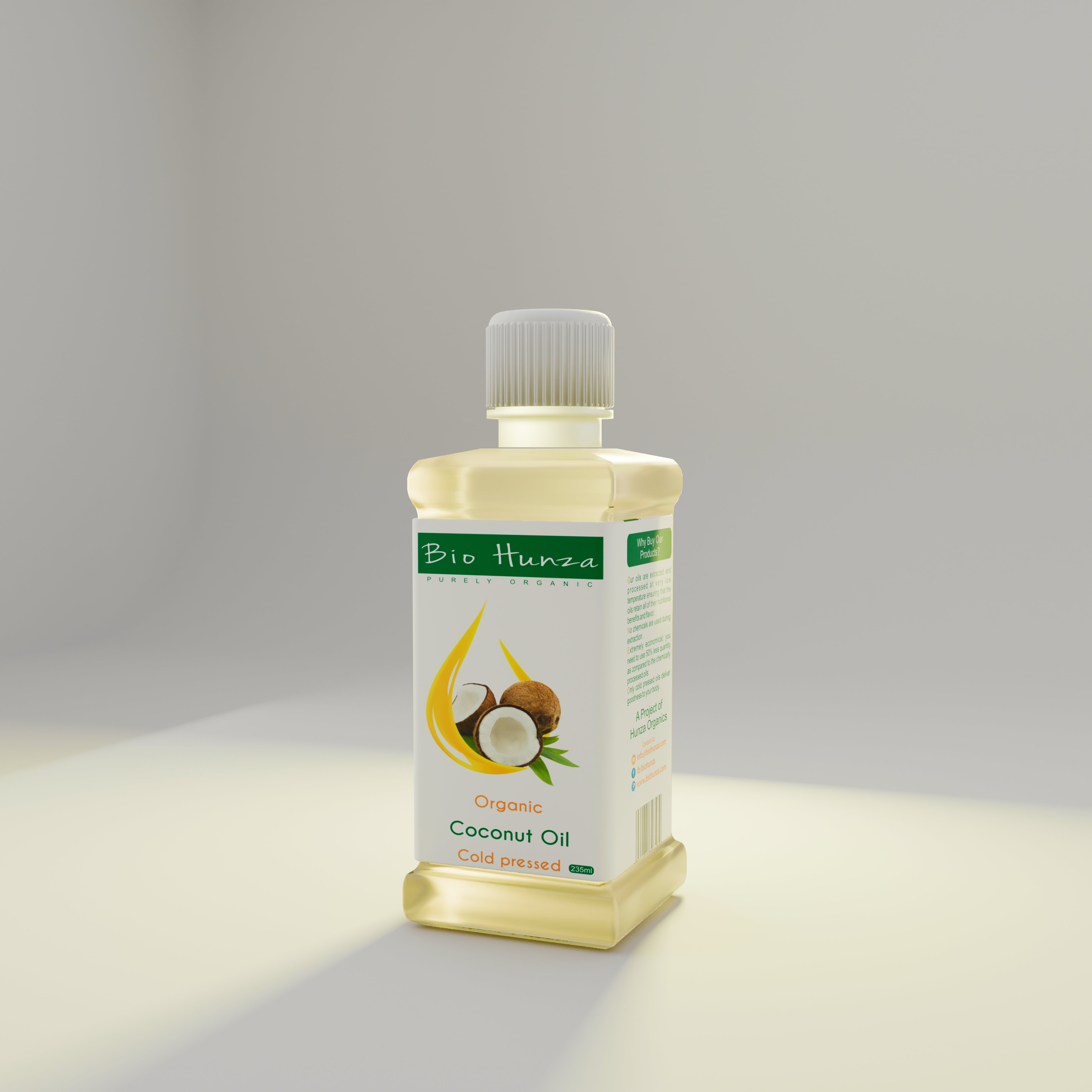 Cold-Pressed Coconut Oil 235ml (Nariyal ka Tail | ناریل کا تیل) – 100% Pure & Organic | Edible & Cosmetic Use | Biohunza